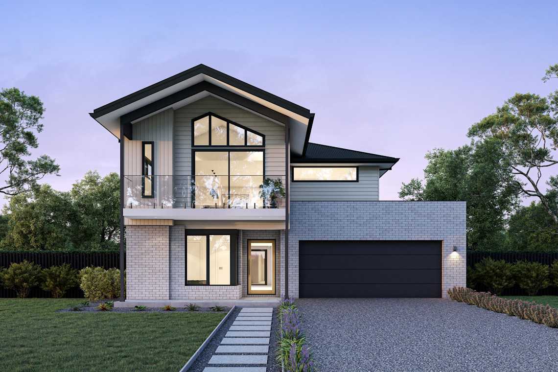 Double Storey house design with Boston with balcony facade