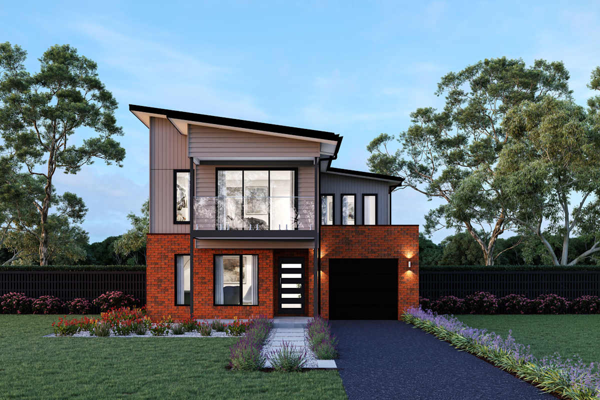 Brookvale 25 house design with Scamander with balcony facade