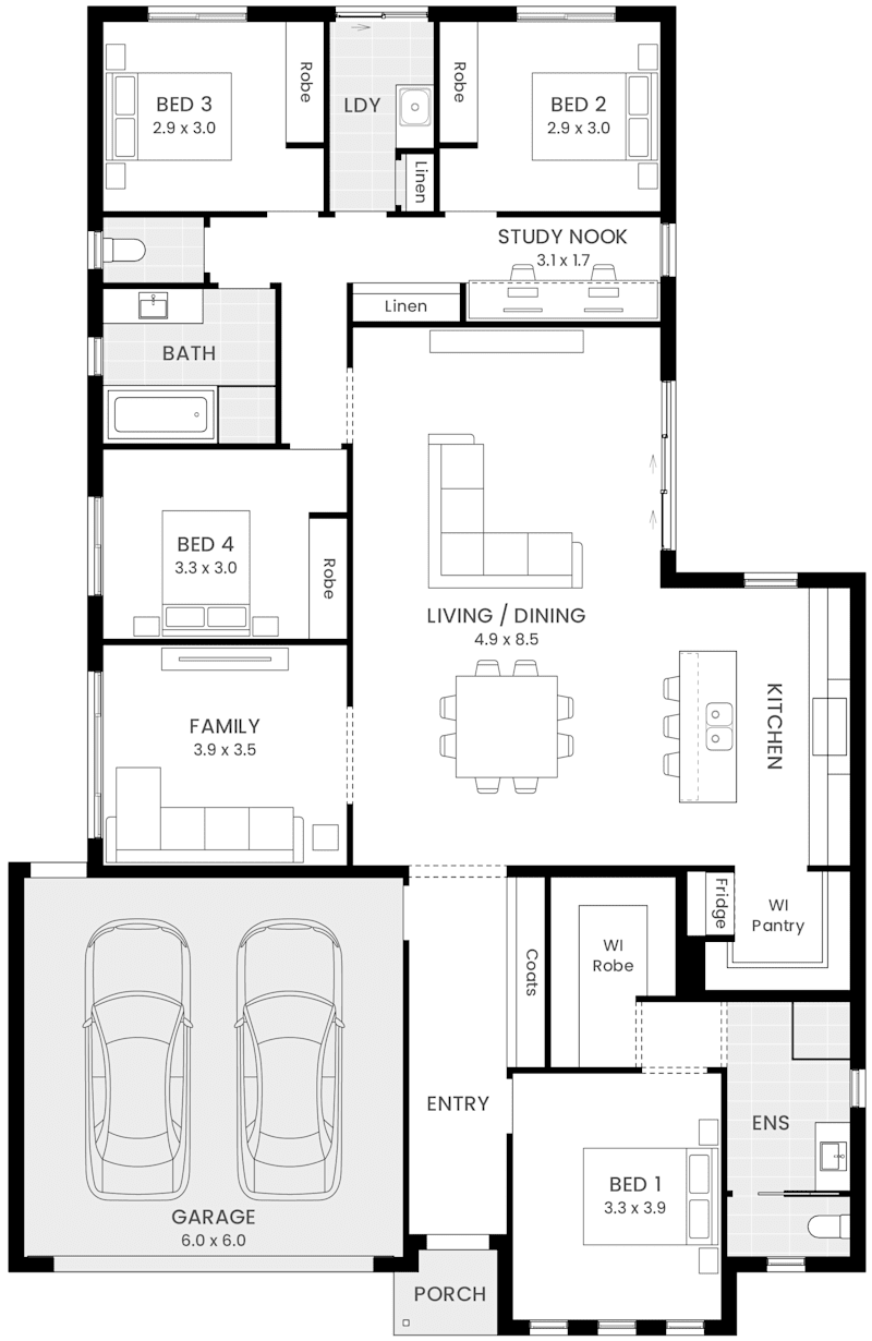 Belvedere 25 single storey floor plan